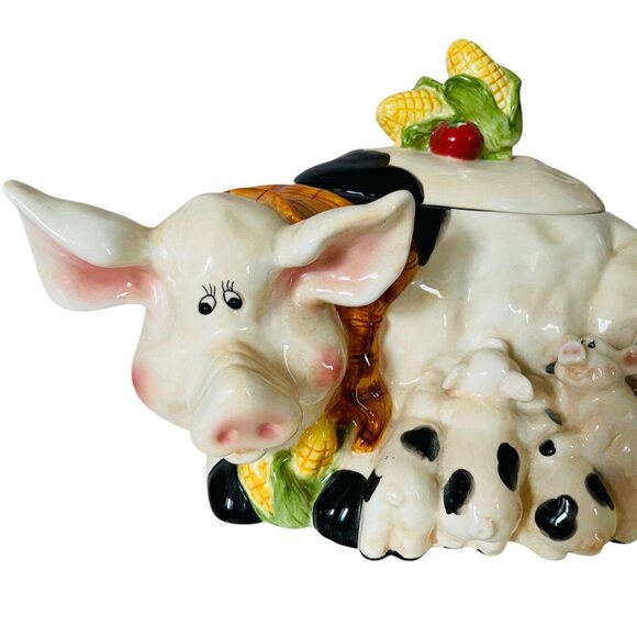Cookie Jar Pig and Piglets Farm Harvest Farm Theme 14" x 7.5" x 8.5" - Picture 2 of 9